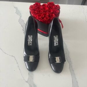 Salvatore Ferragamo Black Heels with Silver Accent